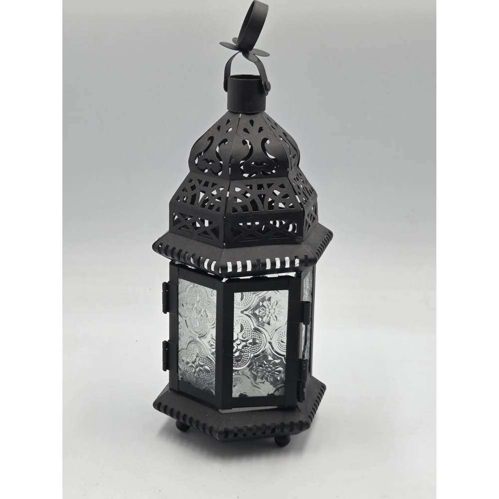 Moroccan Clear Glass & Metal Candle Lantern Hanging & Table Top 9" BOHO Wedding